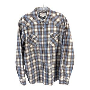 Aeropostale Snap Front Shirt Mens XL Slim Fit Plaid Long Sleeve Brown Blue